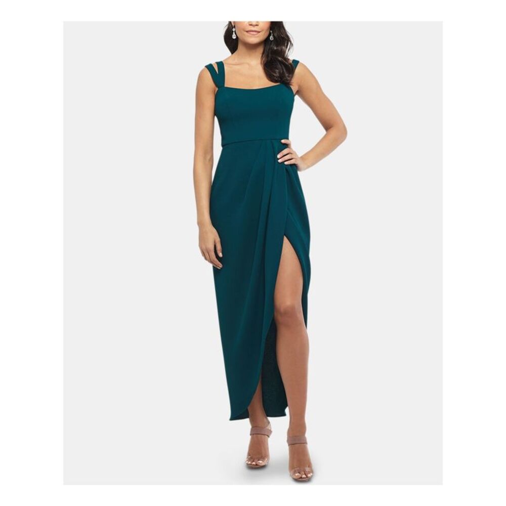 XSCAPE Womens Slitted Sleeveless Scoop Neck Maxi Evening Sheath Dress